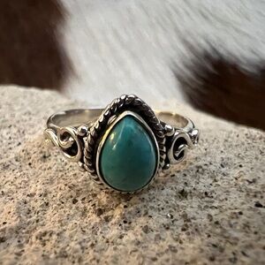 ❤️ Kingman Turquoise Sterling Silver Southwestern Navajo Style Ring Size 5.75